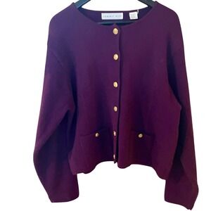 Summit Hill Women's Medium‎ Plum Purple Cardigan Sweater Gold Button Pockets